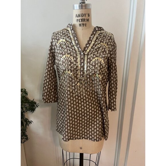 FIGUE Cotton Button Front Sequined Tunic Size Small - Picture 1 of 8